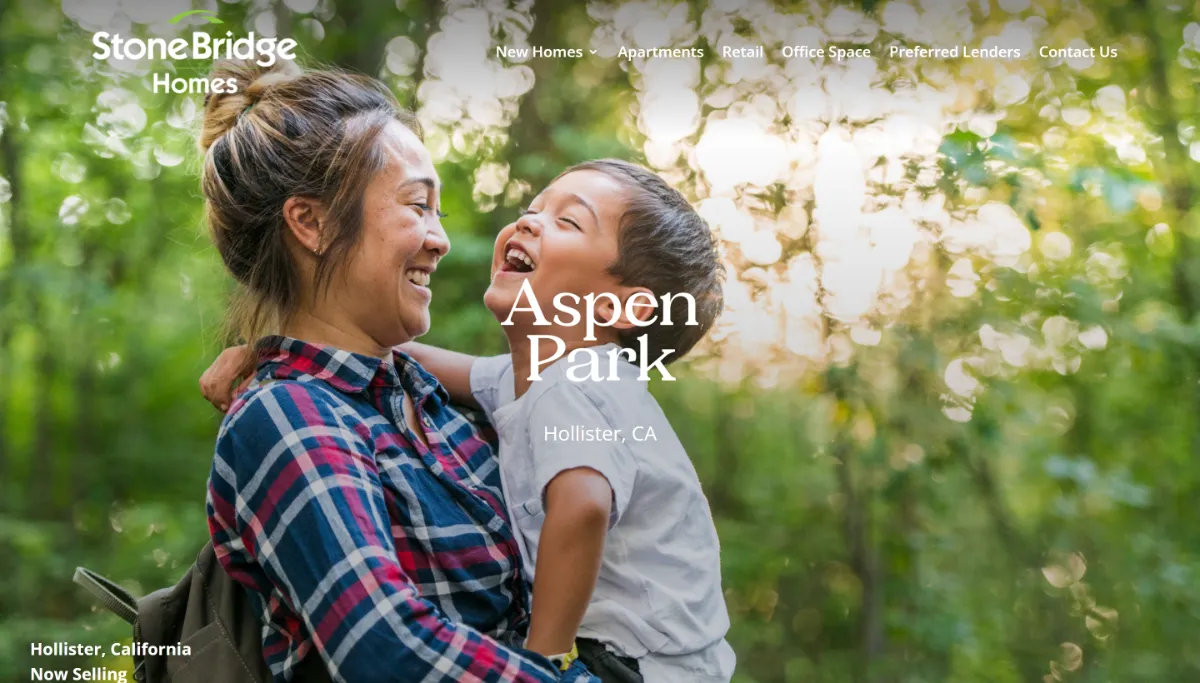 Stone Bridge Homes website for its Aspen Park community, a real Studio490 client site