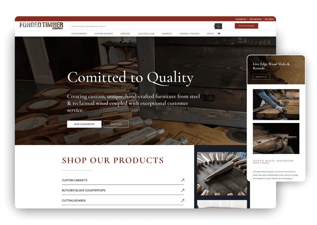 A finished furniture store website on desktop and phone, the result at the end of an AI website design process