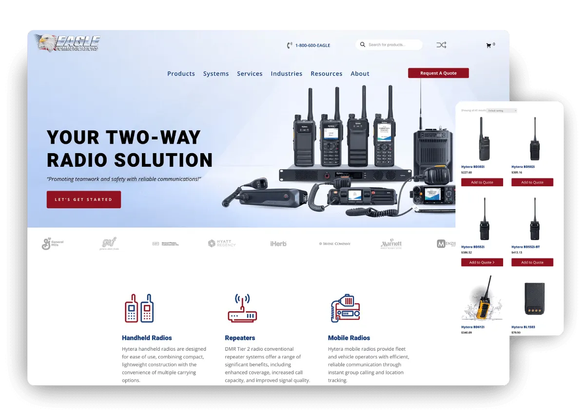 Eagle Communications two-way radio website by Studio490 on desktop and phone